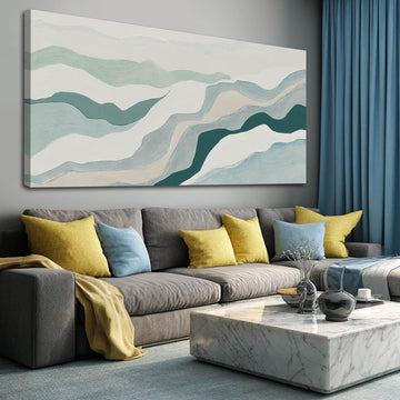 Beige and Teal Abstract Wall Decor Framed Canvas Wall Art Minimalist Home Decor Contemporary Posters Prints Home