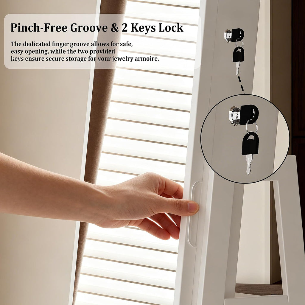 360° Swivel Jewelry Armoire With Drawer, Full Length Mirror, White