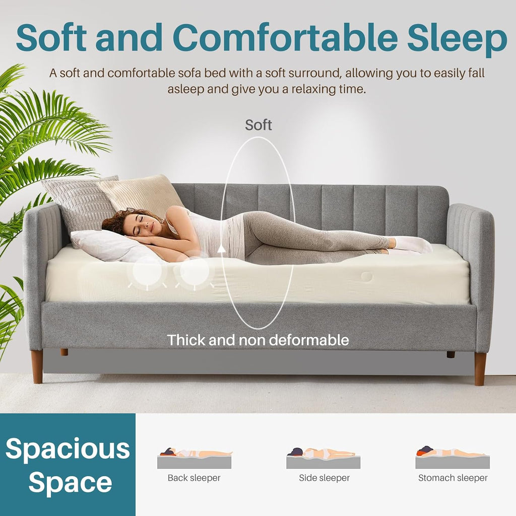 Twin Size Upholstered Daybed with Wood Slat Support,Grey | Daybed Frame , Guest Room/Easy Assemble/No Box Spring
