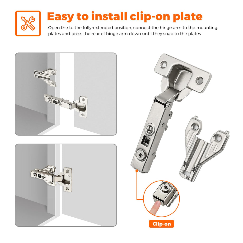 2 Packs(1 Pairs) Full Overlay, 105 Degree Concealed Kitchen Cabinet Hinges