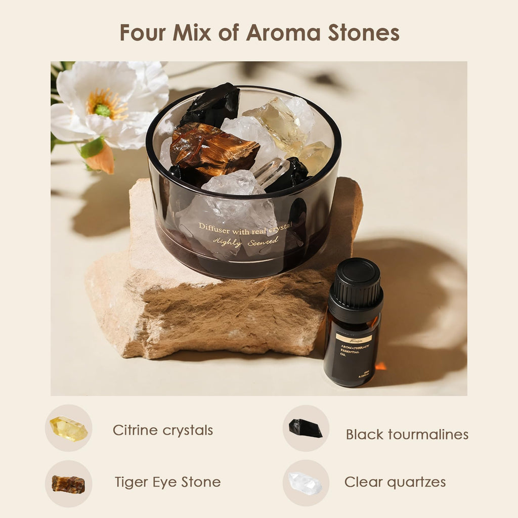 Crystal Stone Aroma Diffuser with Essential Oils Decor & Fragrance 2 in 1, Chic Aromatherapy Gift Set (Freesia Scent)