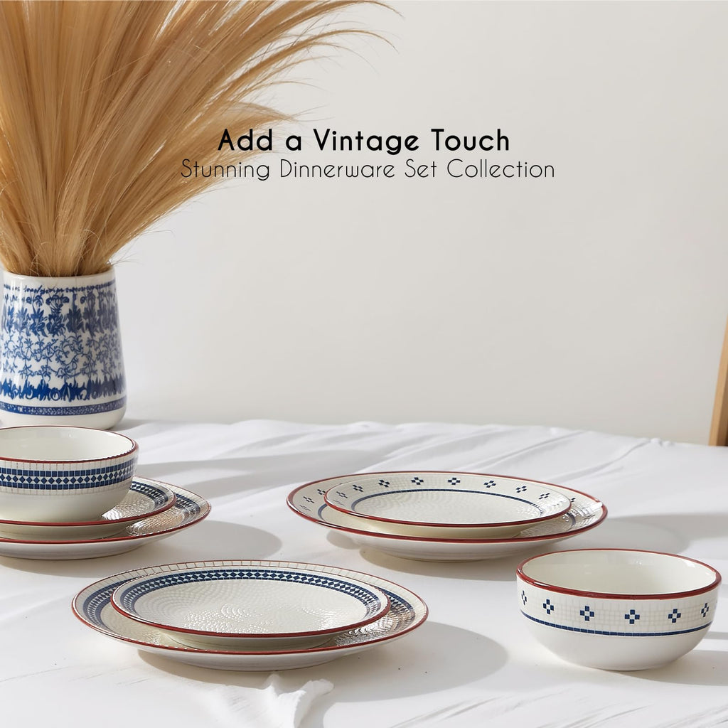 Dinnerware Sets for 8, 24-Piece Stoneware Plates and Bowls Sets for 8 Everyday Dishware Sets for 8, Microwave Safe