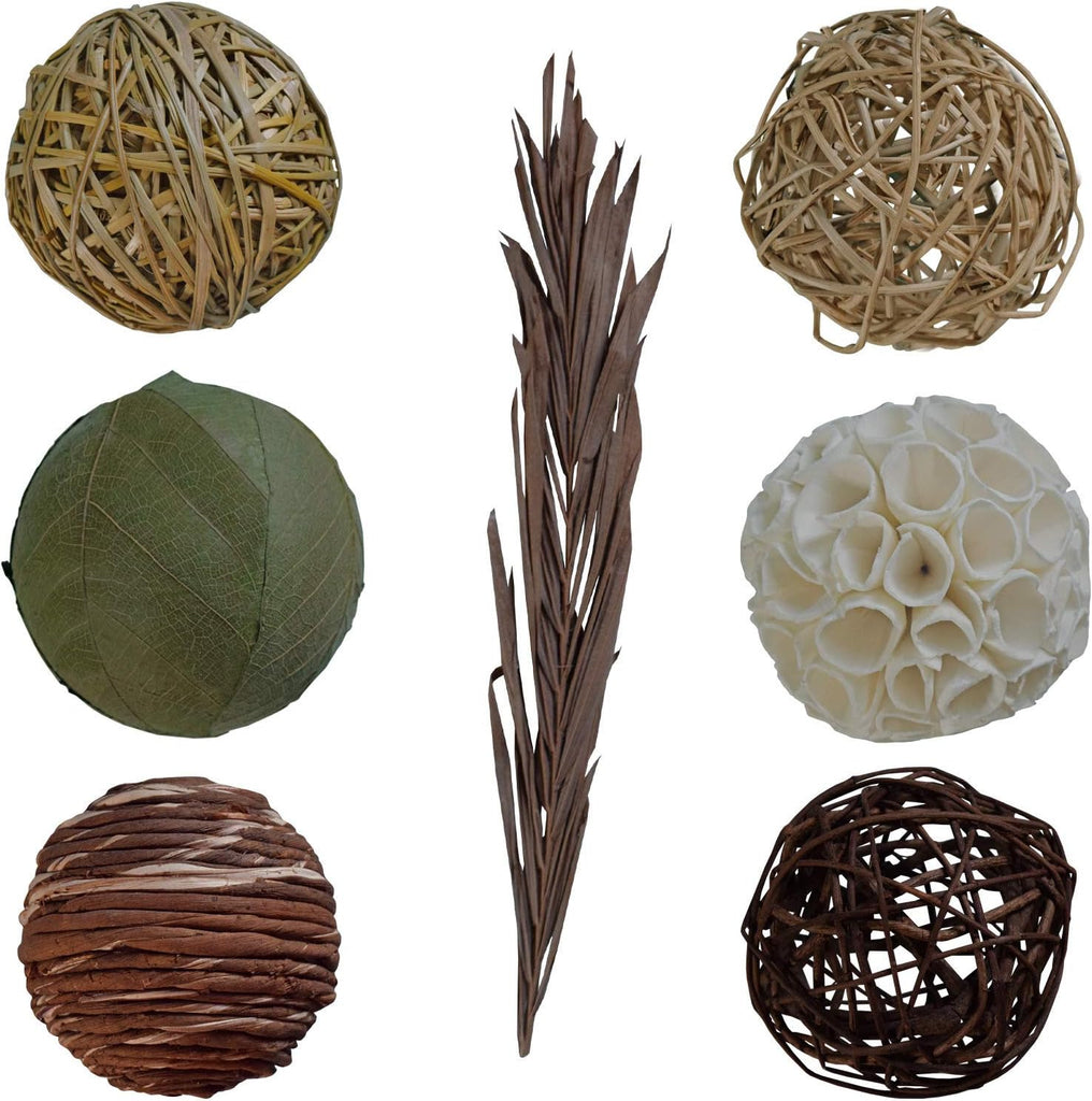 Decorative Balls for Centerpiece â€" Decorative Bowl Fillers, Assorted Rattan Wicker Balls Orb Grapevine Ball, Vase - Set of 7