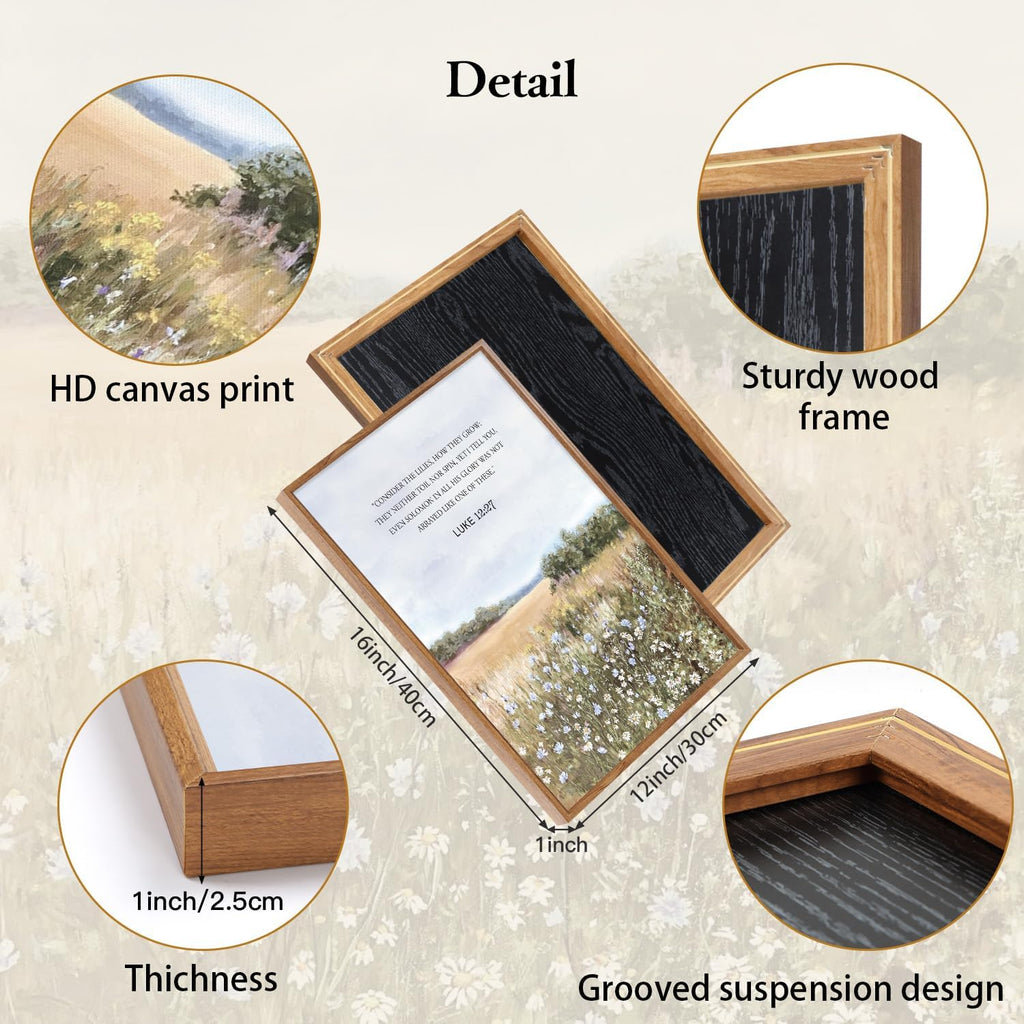 Biblical Verses Floral Framed Canvas Wall Art Set Of 3, Inspirational Wall Decor, Scripture Inspired Landscape