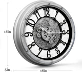 Wall Clock with Moving Gears, Vintage Industrial 16-Inch Silent Non-Ticking Steampunk Timepiece, Retro Frame Analog Battery Operated...