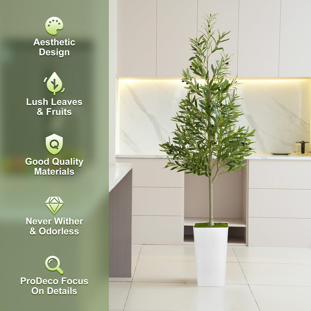 Artificial Olive Tree 6ft - Realistic Tall Fake Plants Living Room Bedroom Home Decor Indoor - Faux Floor Green Silk