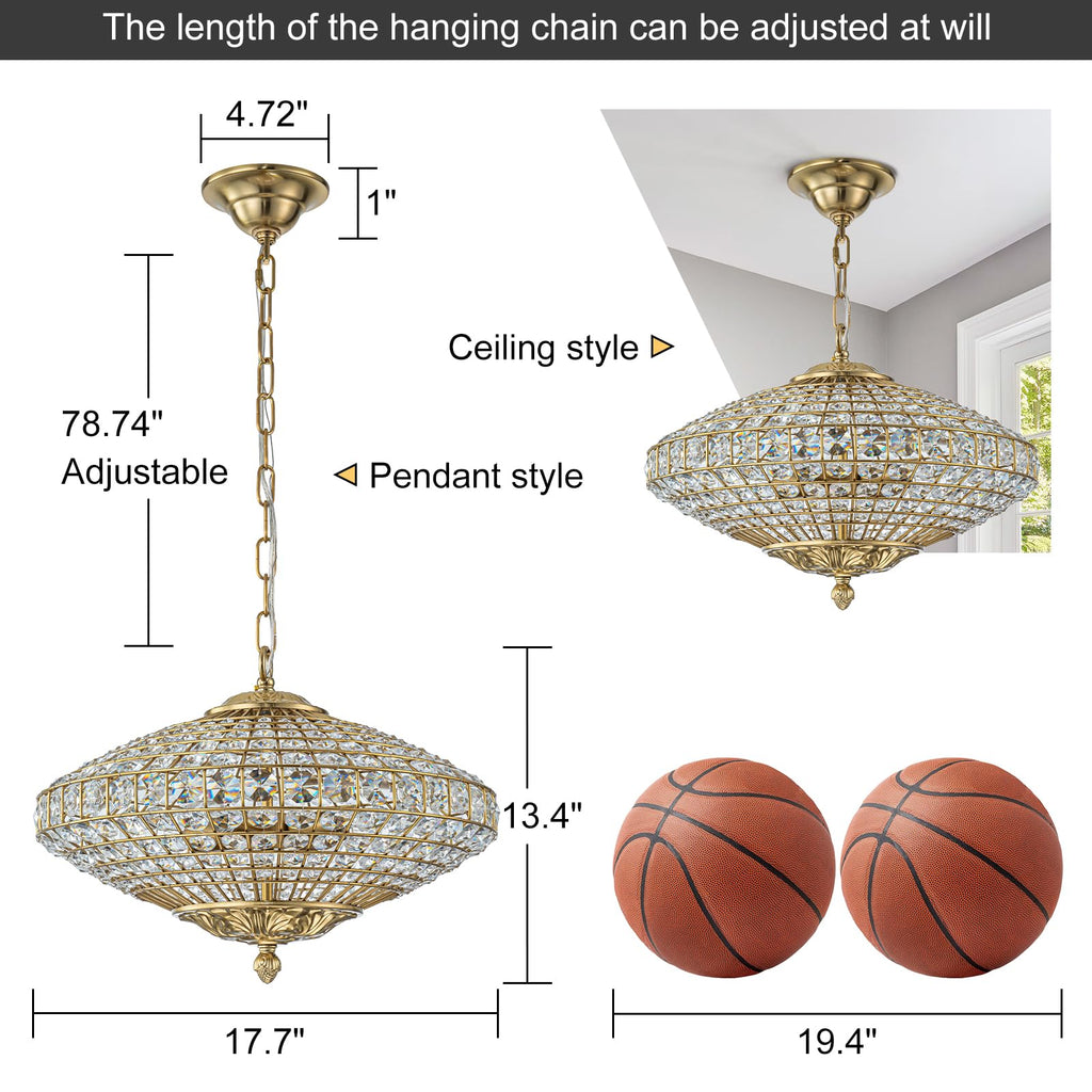 Crystal Chandeliers 18" Vintage Brass Chandelier