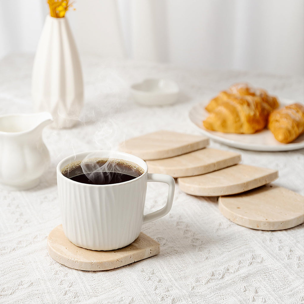 Marble Coaster for Drinks Set of 5 Natural Travertine Coasters Decor Coffee Table, Modern Style Stone Cup Mat warming