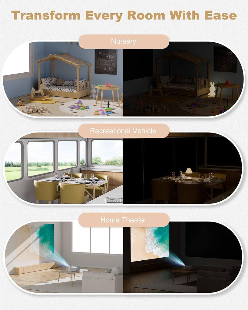 100% Blackout Roller Shades, Cordless No Tools No Drill Blinds for Indoor Windows, Thermal Insulation UV Protection