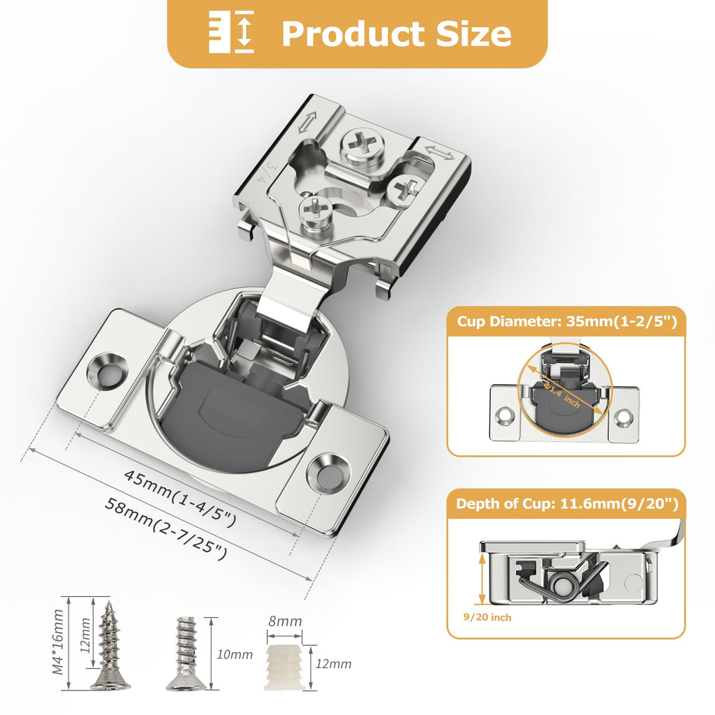 60 Pieces 3/4 inch Overlay Soft Close Cabinet Hinges
