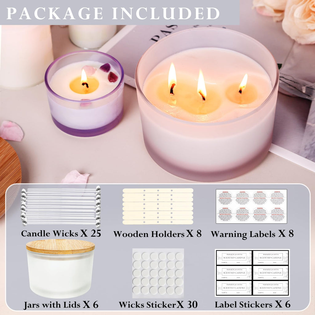 6 Pack 24oz Frosted Glass Candle Jars with Airtight Bamboo Lids