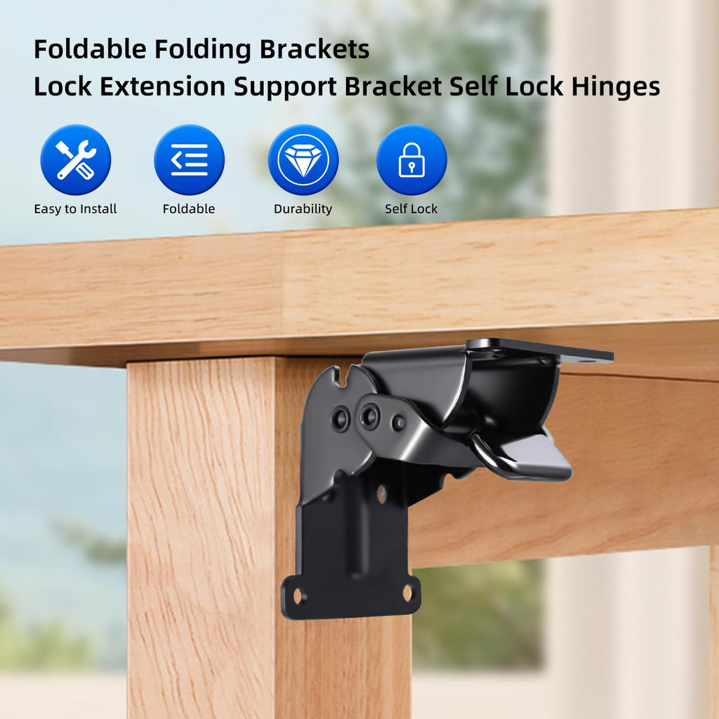 Folding Brackets 4 Pack, Heavy-Duty Self-Locking Hinges with Screws, Foldable Lock Extension Support Brackets for