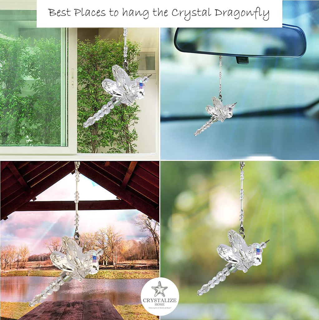 Crystal Dragonfly Suncatcher - Prism Rainbow Maker for Car, Garden, Home & Window Décor - Dragonfly Charm Gift for