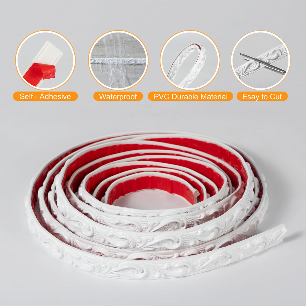 0.8" x16.4FT White Peel and Stick Crown Molding Trim - Flexible PVC Molding for Mirror Frames, Wall Decor & Furniture
