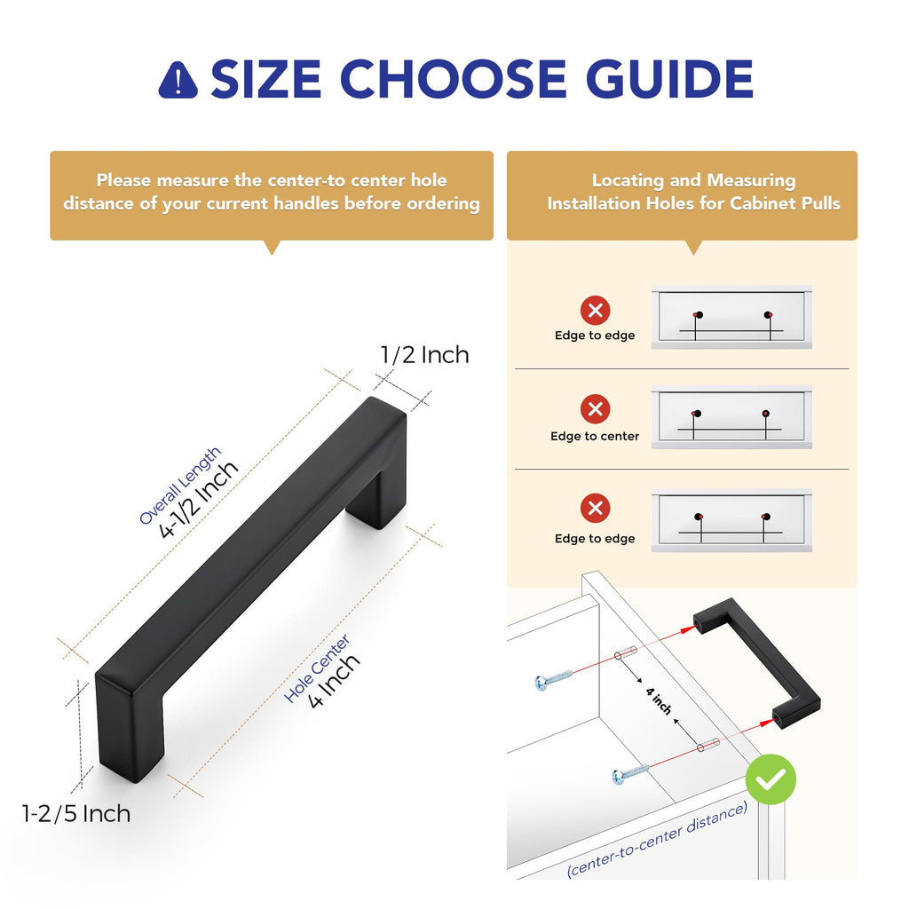 Matte Black Square Cabinet Handles & Pulls,4 Inch,30 Pack