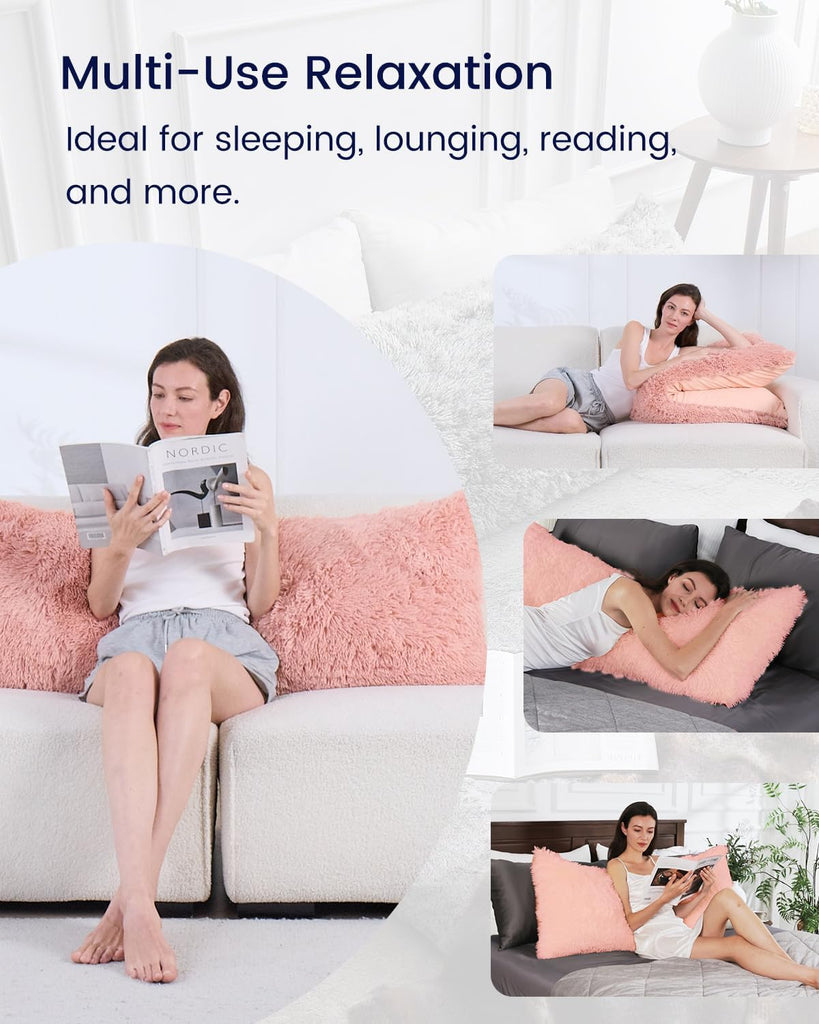 Fluffy Body Pillow, Full Body Pillows for Adults, Long Pillow for Sleeping with Removable Cover and Adjustable