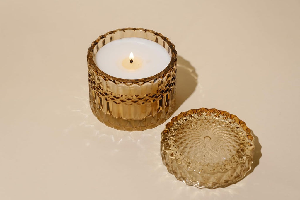 LEOBEN CO - Amber Saffron Scented Candle - 6oz, Prism Collection Design - 35 hr Burn Time - Poured in California - Set of 6