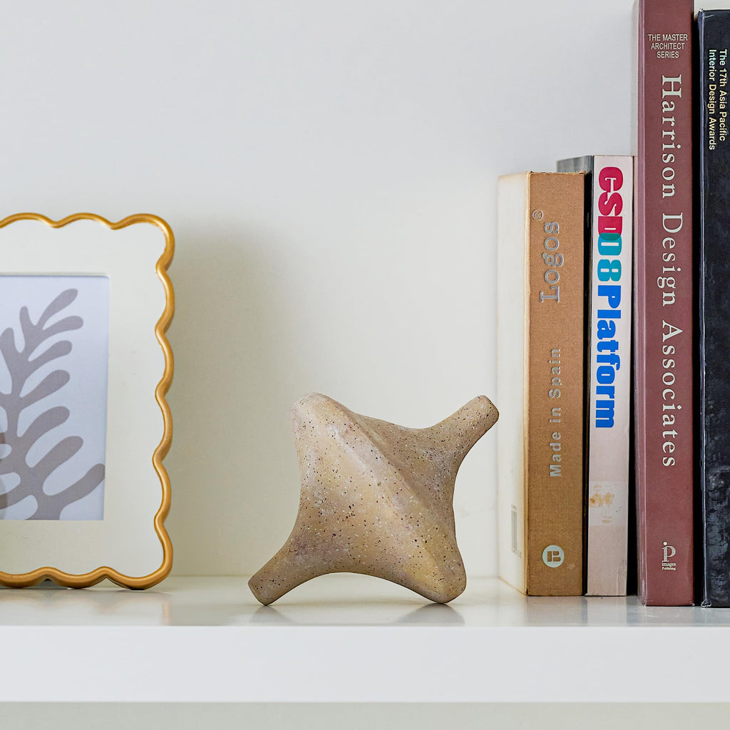 Spinning Top Statue, Coffee Table Sculpture for Modern Home & Office Desk Decor, Beige Shelf Decor for Boho Living
