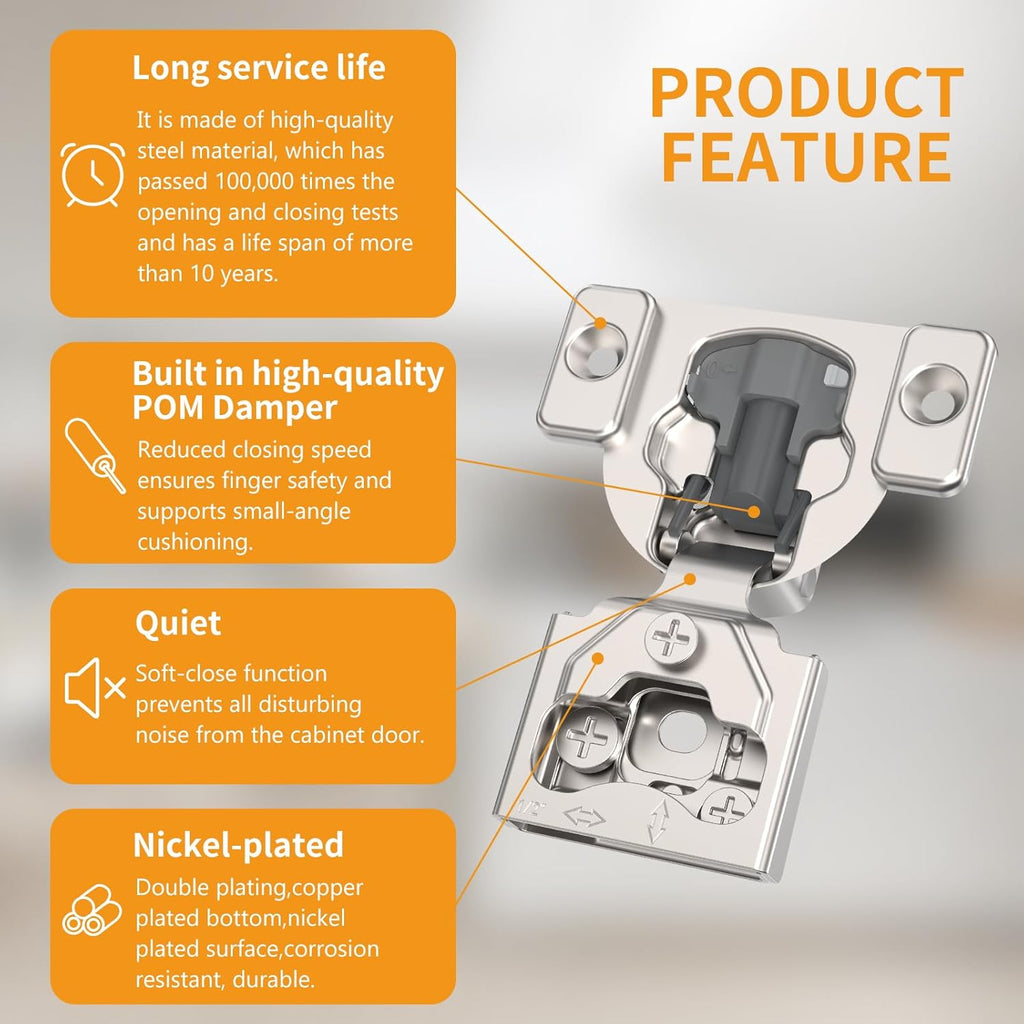 50 Pack 7/16" Overlay 4D Concealed Hinges for Face Frame Door, Soft Close On/Off Switch, Self Closing, 105° Open Angle