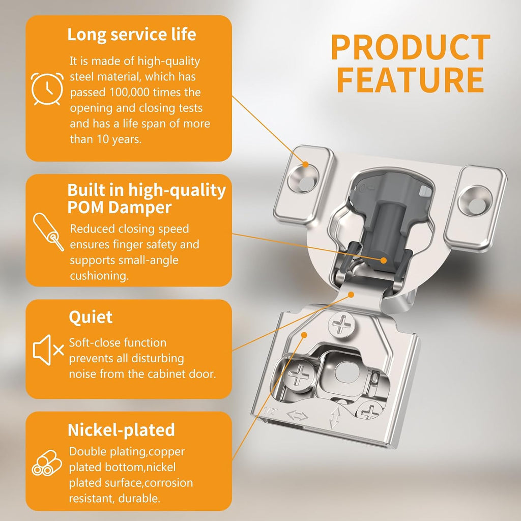 20 Pack 7/16" Overlay 4D Concealed Hinges for Face Frame Door, Soft Close On/Off Switch, Self Closing, 105° Open Angle