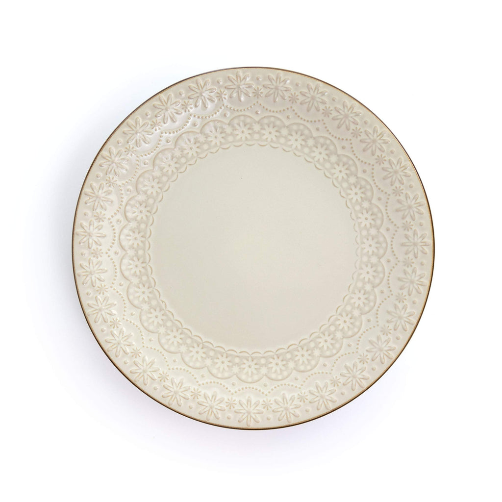 Embossed Scalloped Stoneware Dinnerware Dish Set, 16 Piece, Ivory