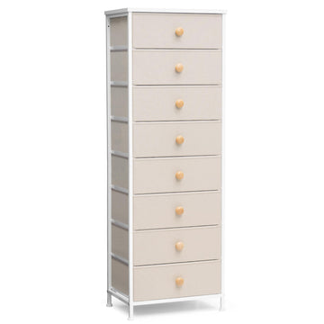 Fabric, 8 Drawer Tall Vertical Skinny Tower (Beige)