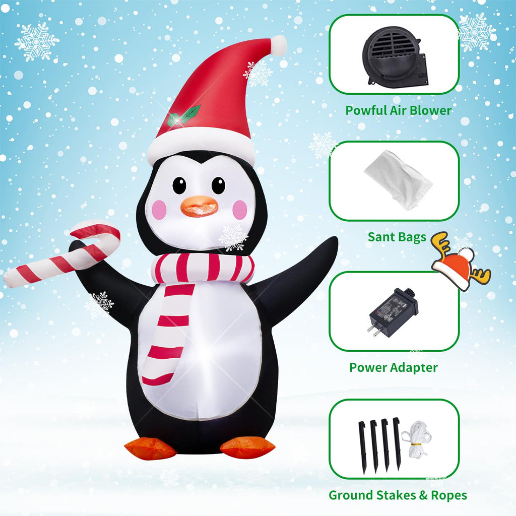 4FT Christmas Inflatable Penguin with Candy Cane