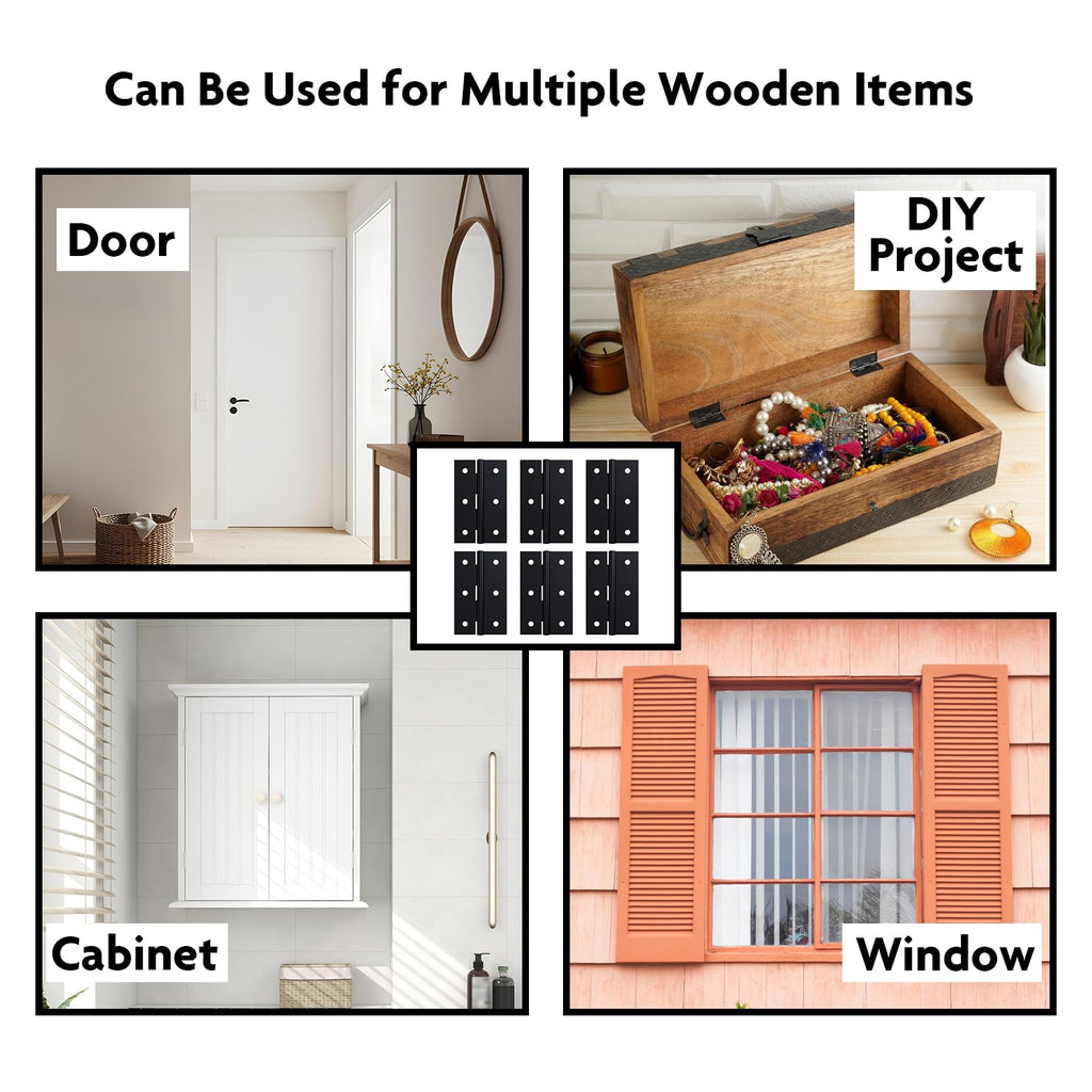 24 Pack 1.5" Black Door Hinge with Screws for Door, Cabinet, DIY Project