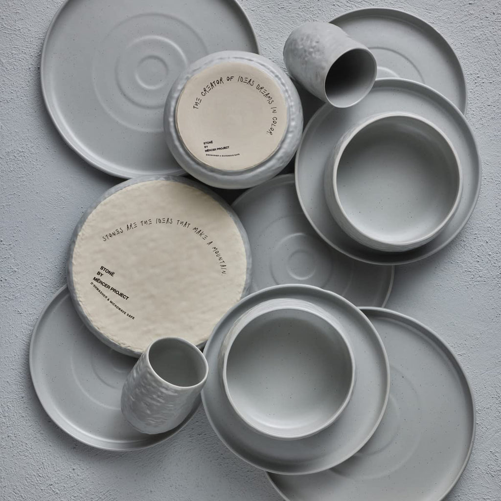 32-Piece Stoneware Dinnerware Set, Plates and Bowls Set, Modern Dishware set fo 8, Grey Speckled