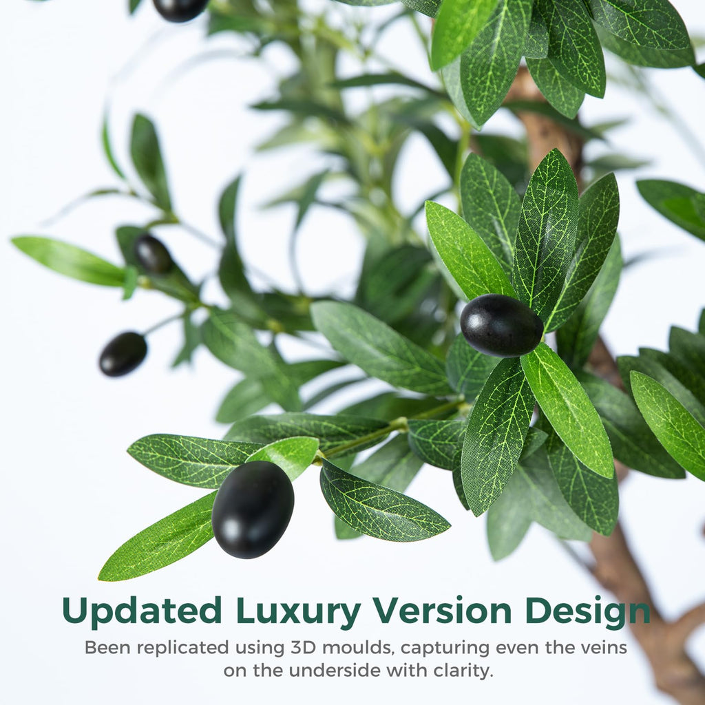 7FT Faux Olive Tree with Decorative Planter, Olive Trees Artificial Indoor with Textured Trunk, Silk Leaves and Olive