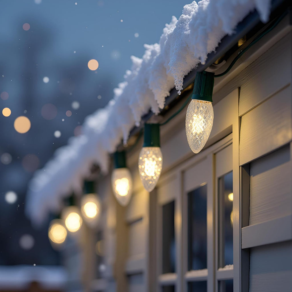 Warm White C9 Christmas String Lights, 25 ft 25 LED Faceted Bulbs