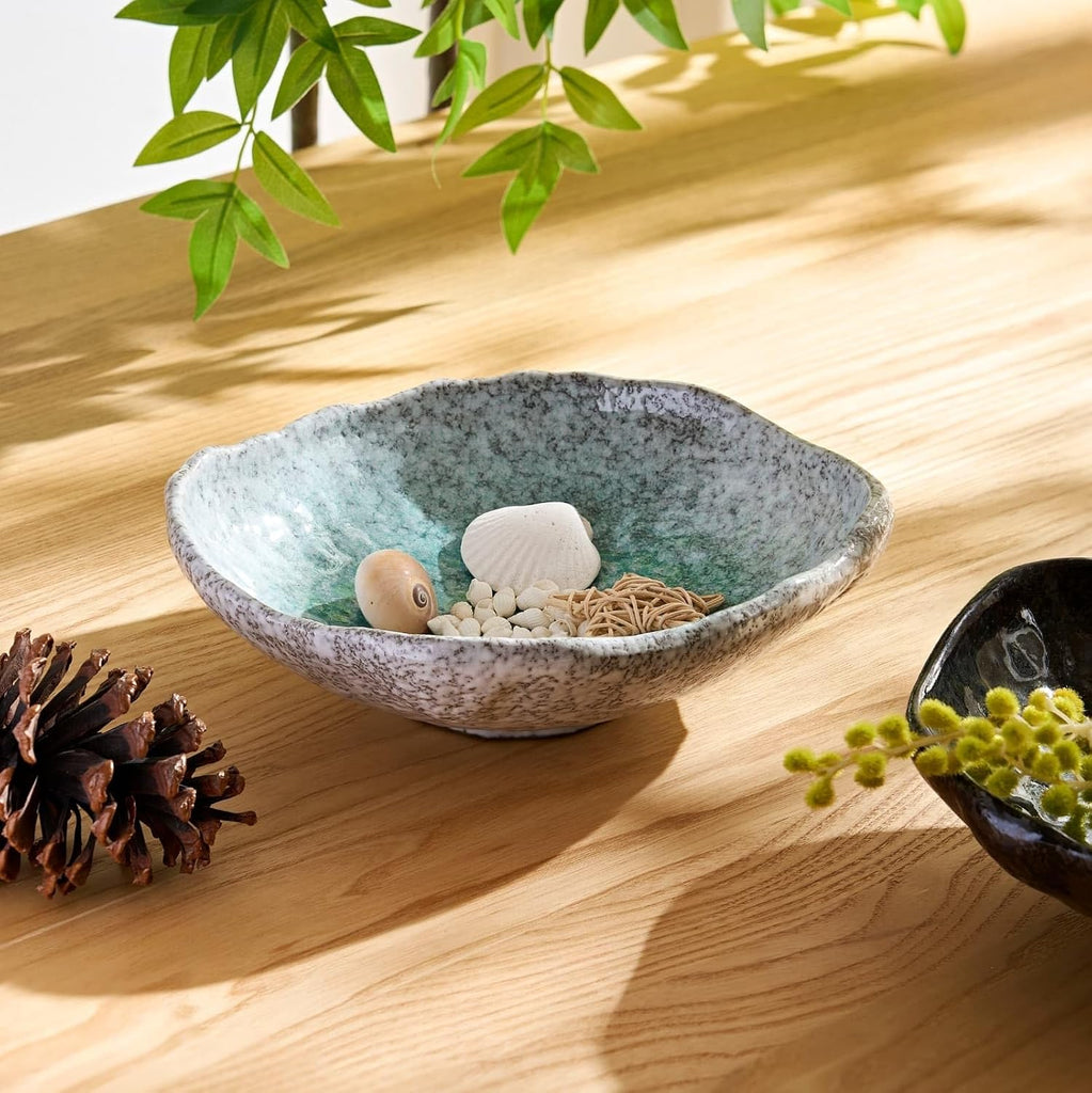 Ceramic Decorative Dish, 10 inch Dark Blue | Irregular-Edge Stoneware, Centerpiece Dish, Handcrafted, Multi-Purpose