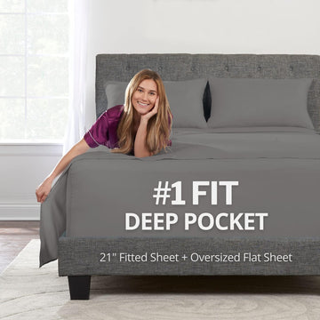 Deep Pocket King Sheets - King Sheet Sets with Zippered Pillowcases - 18 Inch Deep Pockets - Fitted & Oversize Flat