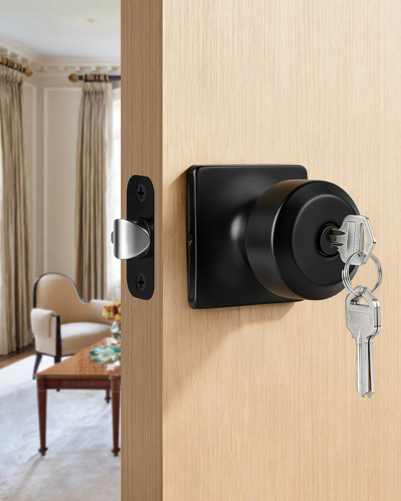 Keyed Alike Black Entry Door Knobs, DoorKnobs with Lock and Key, 1 Pack