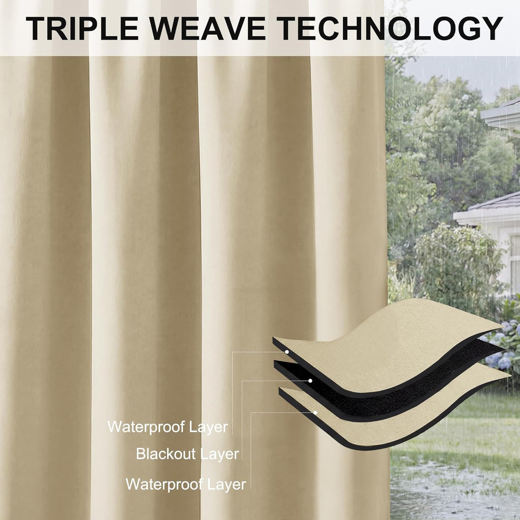 Outdoor Curtains Waterproof 2 Panels with Detachable Top | Blackout Thermal Insulated Privacy Patio Door Curtains for