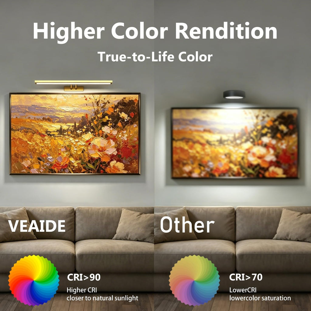 24" Wireless Picture Light, Dimmable Rechargeable Wall Light for Artwork