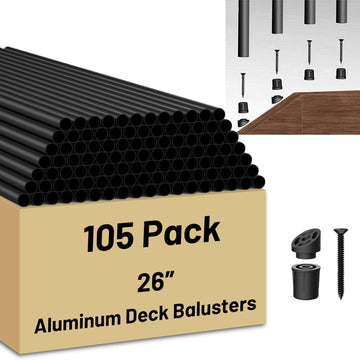 105 Pack 26 inch Aluminum Balusters for Deck Railing, Black Round Metal Spindles for Staircase, 3/4" Diameter Hollow