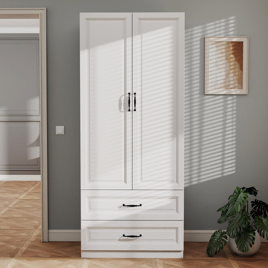 White Armoire Wardrobe Closet with 6 Drawers, 75" H x 95" W Armoire