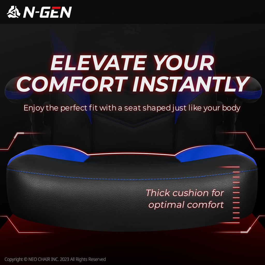 N-GEN Gaming Gaming Chair, Lumbar, PU Leather, Flip-Up Arms, Classic Blue