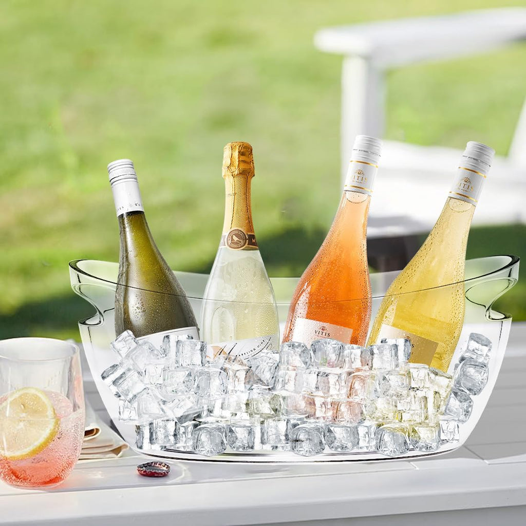 Acrylic Tub Ice Buckets for Parties Portable Beverage Tub with Handles Champagne Bucket Metal Ice Buckets - Set of 2