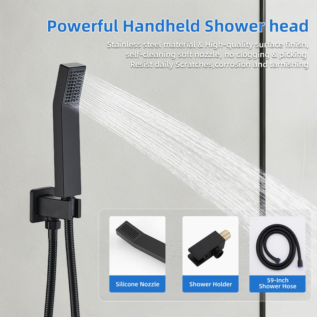 Shower Faucet Set With 8" Shower Head And Handheld Black
