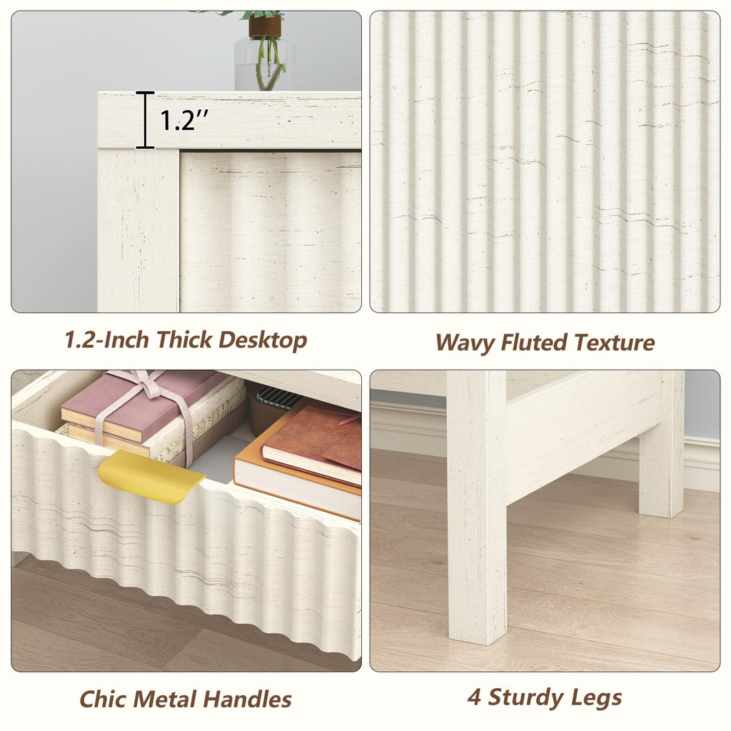 32 Inch Small Fluted Computer Desk with 2 Drawers