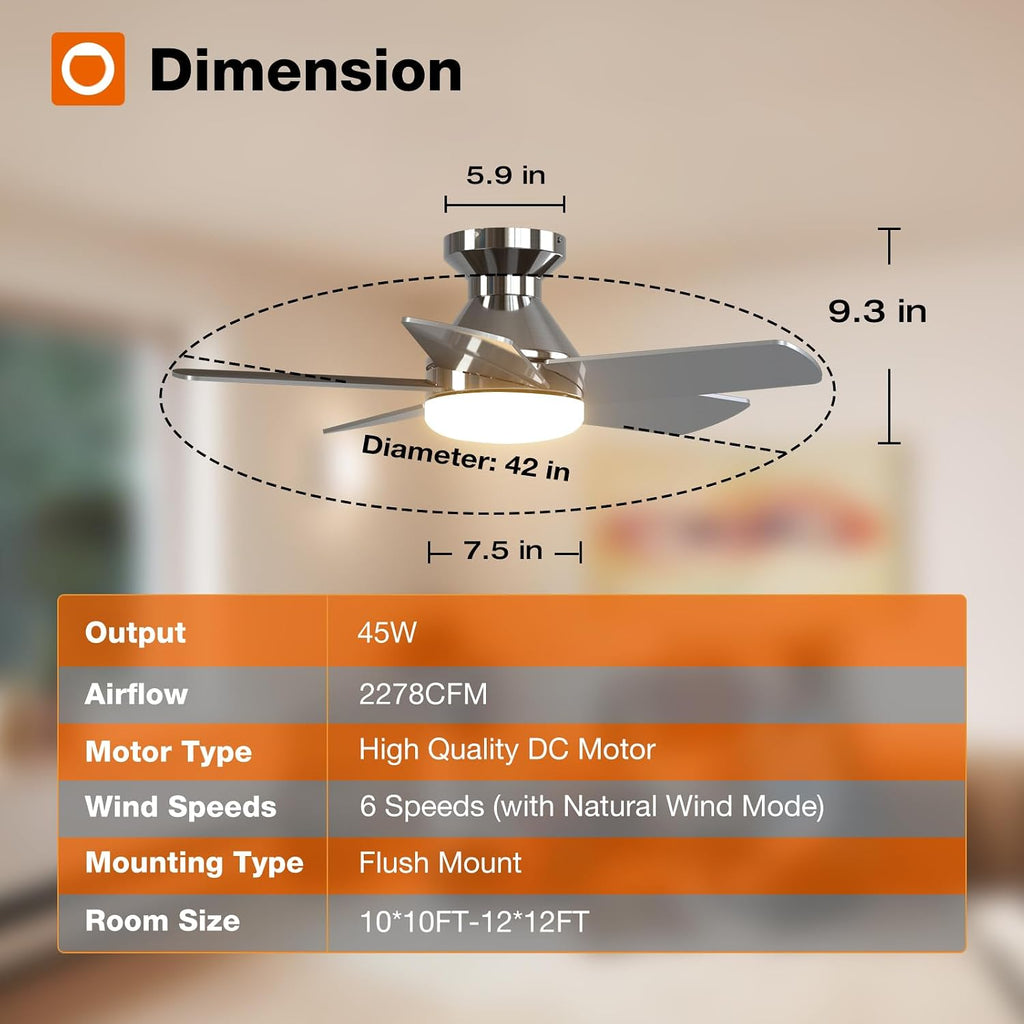 Ceiling Fans with Lights, 32 inch Low Profile Ceiling Fan with Light and Remote Control, Flush Mount, Reversible, 3CCT, Dimmable, Quiet, Nickel Small Ceiling Fan for Bedroom Indoor/Outdoor Use A103-B0CLNMG58R