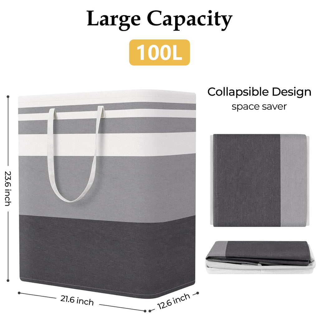 Basket Hamper, 100L Collapsible Clothes Storage, Grey