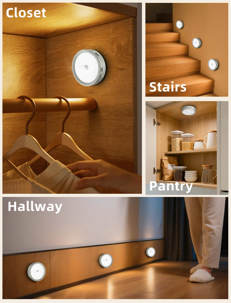Led Puck lights Closet Lights Motion Sensor Cabinet Lights Grey
