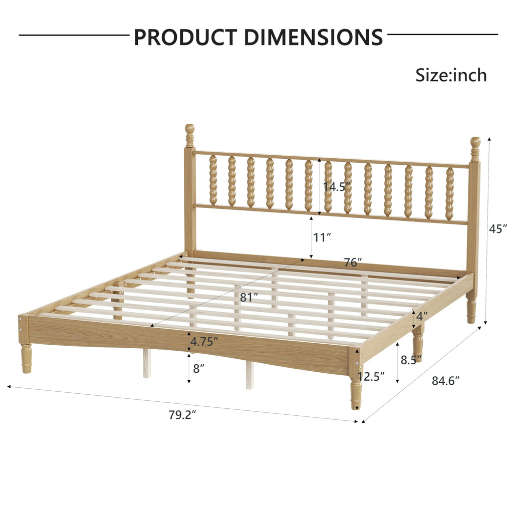 Natural Spindle Bed Frame with Wooden Headboard