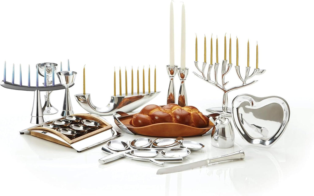 12.5" x 7.5" - Modern Arch Hanukkah with Flared Base & Polished Alloy Candle Holder, Elegant Home Décor Display