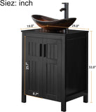 24-Inch Modern Bathroom Vanity with Vessel Sink – Fluted Double-Door Cabinet with Tempered Glass Basin, Black