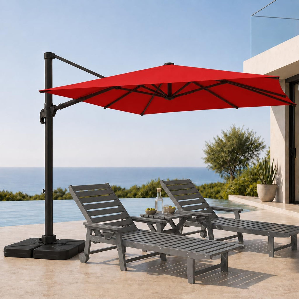 Cantilever Patio Umbrella, Large Square Outdoor Offset Umbrella with Aluminum Pole, 360-degree Rotation Pool