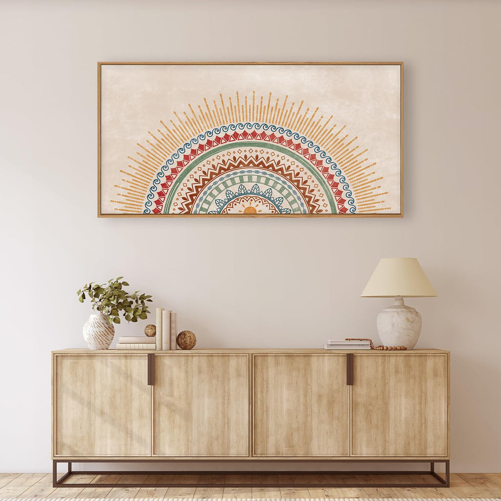 Boho Sun Framed Canvas Wall Art Set, Mid-Century Modern Wall Decor, Minimalism Bohemian Wall Painting, Abstract